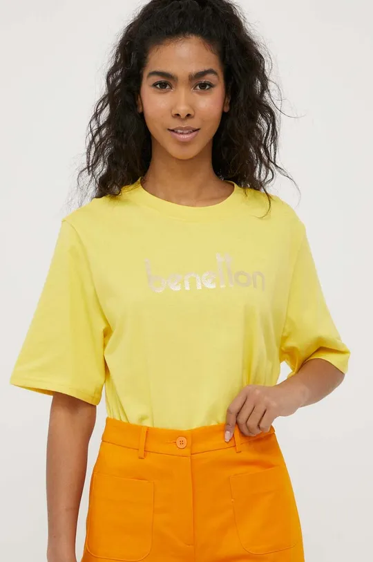 κίτρινο Βαμβακερό μπλουζάκι United Colors of Benetton Γυναικεία