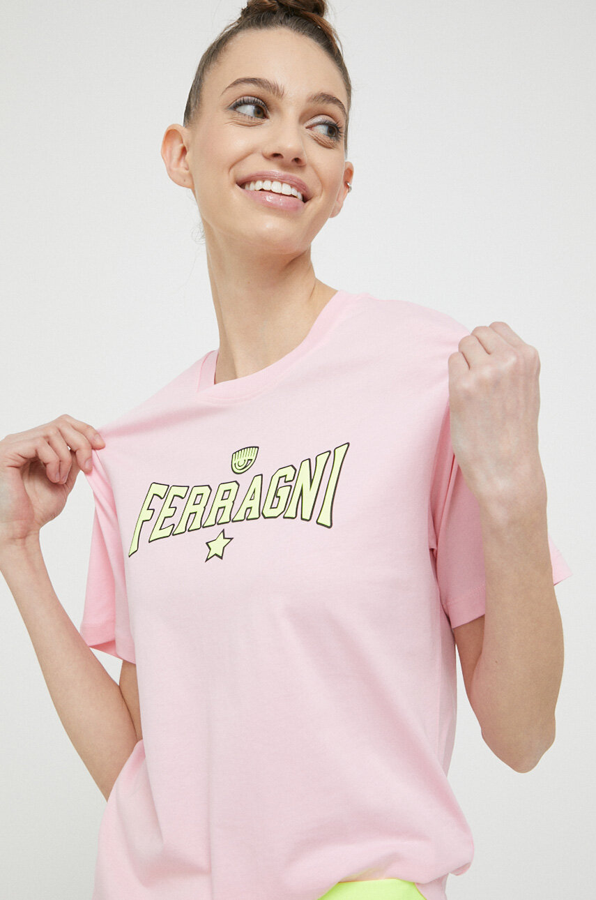 růžová Bavlněné tričko Chiara Ferragni Ferragni Print