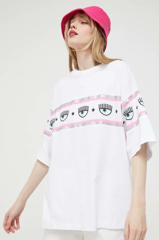 λευκό Βαμβακερό μπλουζάκι Chiara Ferragni Maxi Logomania Γυναικεία