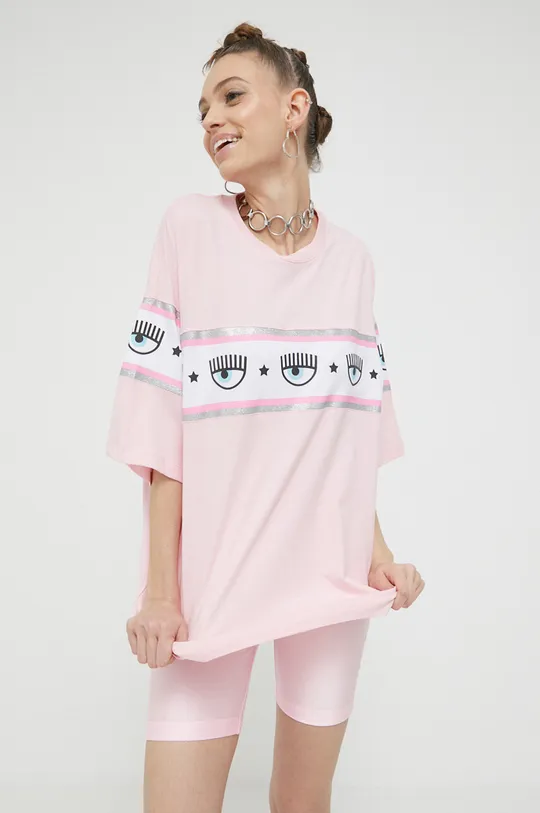 Βαμβακερό μπλουζάκι Chiara Ferragni Maxi Logomania ροζ