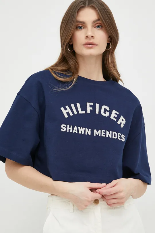 granatowy Tommy Hilfiger t-shirt bawełniany x Shawn Mendes Damski