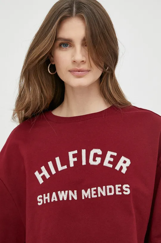 bordowy Tommy Hilfiger t-shirt bawełniany x Shawn Mendes