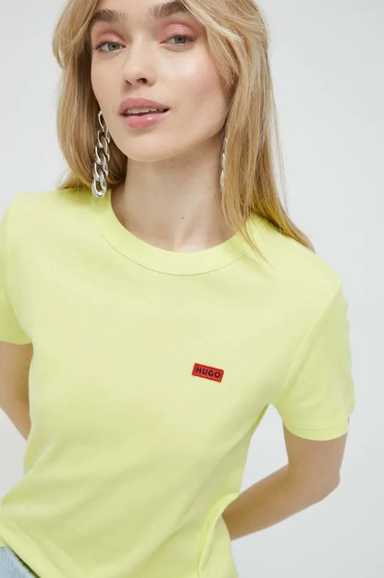 κίτρινο Βαμβακερό μπλουζάκι HUGO Γυναικεία