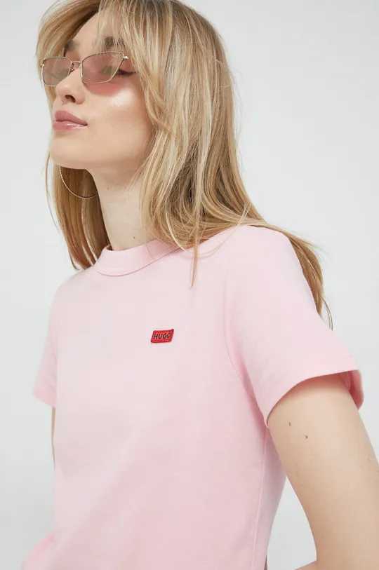 ροζ Βαμβακερό μπλουζάκι HUGO Γυναικεία
