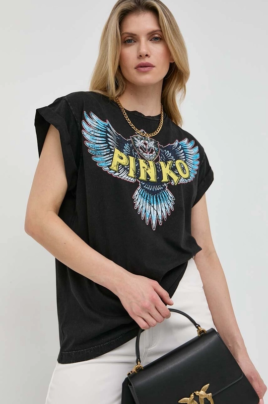 czarny Pinko t-shirt bawełniany Damski