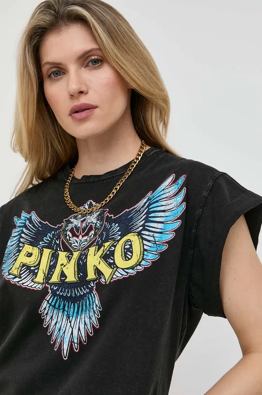 czarny Pinko t-shirt bawełniany