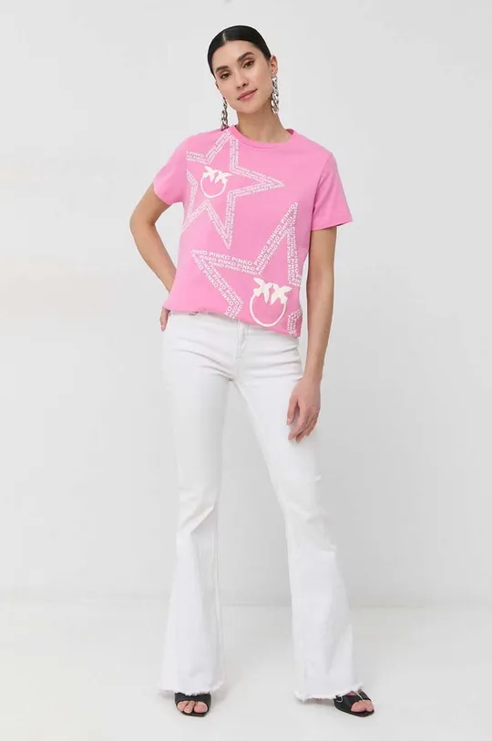 Βαμβακερό μπλουζάκι Pinko ροζ
