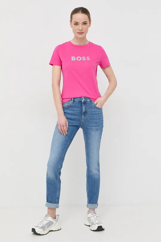 Βαμβακερό μπλουζάκι BOSS x Alica Schmidt ροζ