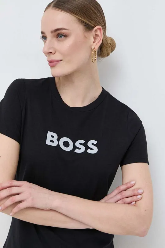 μαύρο Βαμβακερό μπλουζάκι BOSS x Alica Schmidt