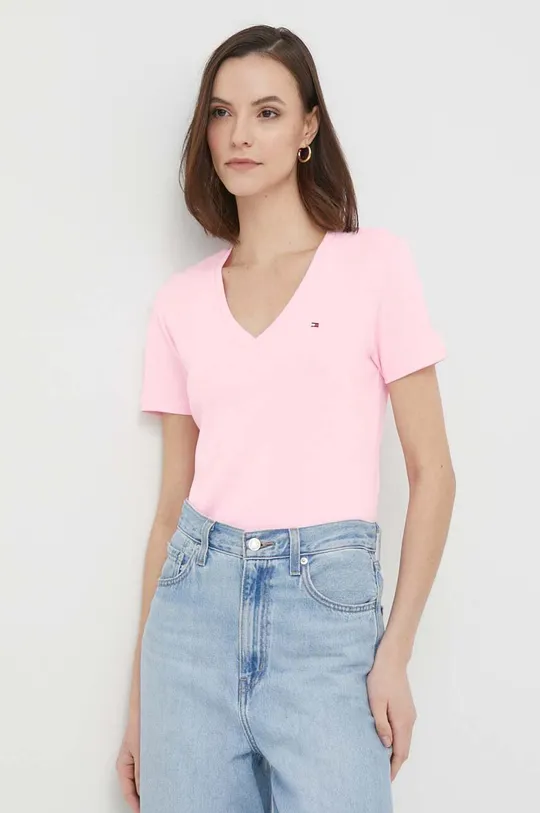 różowy Tommy Hilfiger t-shirt bawełniany Damski