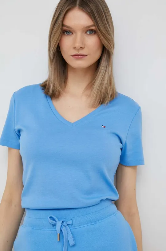 modrá Bavlněné tričko Tommy Hilfiger Dámský