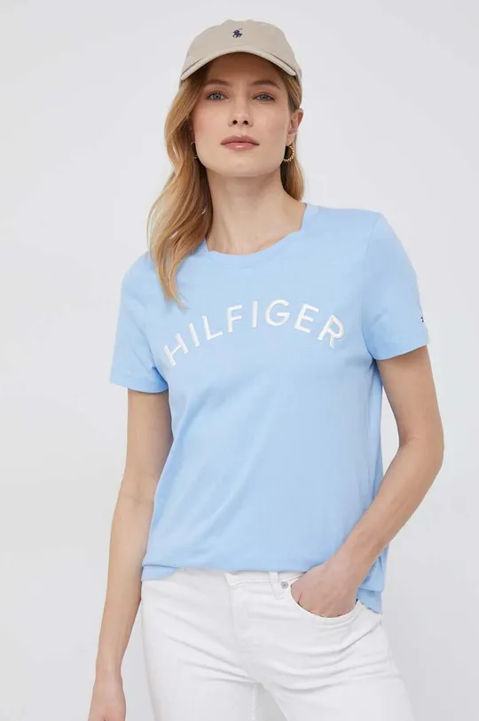 světle modrá Bavlněné tričko Tommy Hilfiger Dámský
