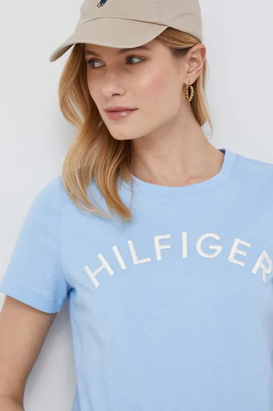světle modrá Bavlněné tričko Tommy Hilfiger