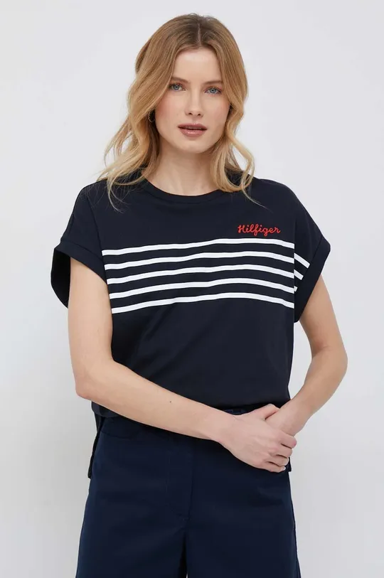 mornarsko modra Bombažna kratka majica Tommy Hilfiger Ženski