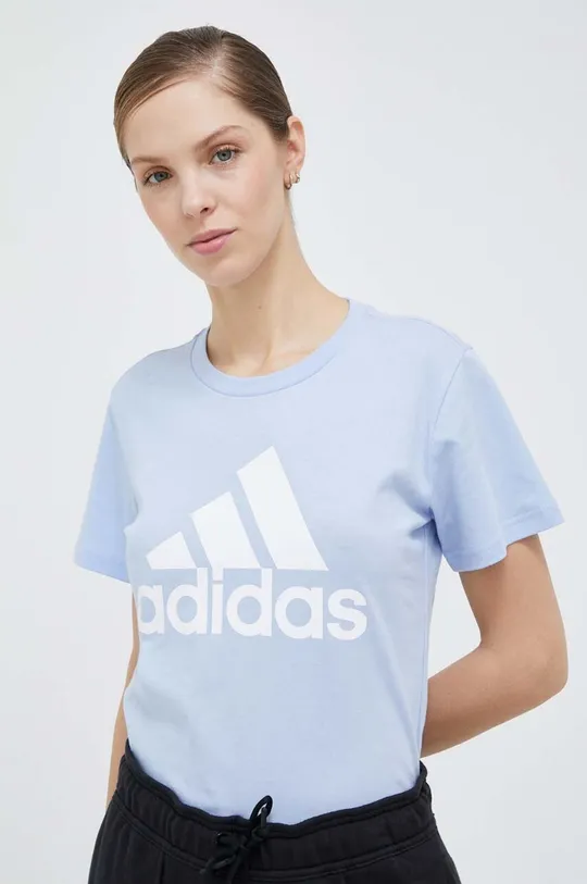 modrá Bavlnené tričko adidas Dámsky