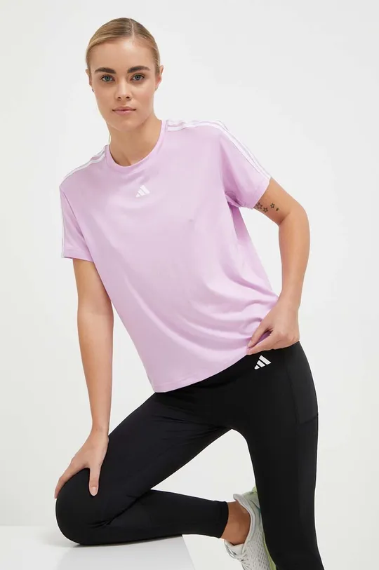 vijolična Kratka majica za vadbo adidas Performance Train Essentials 3-Stripes Ženski