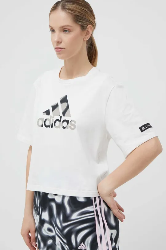 biały adidas Performance t-shirt bawełniany x Marimekko Damski