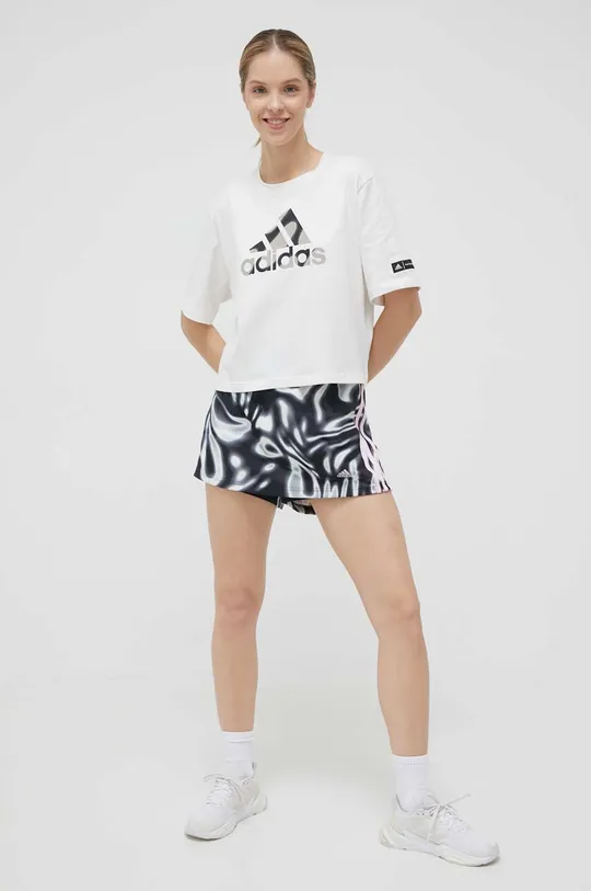 Bombažna kratka majica adidas Performance x Marimekko bela