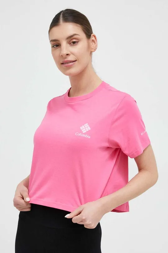 Bombažna kratka majica Columbia roza