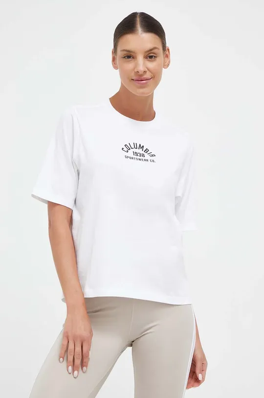 bela Bombažna kratka majica Columbia Ženski