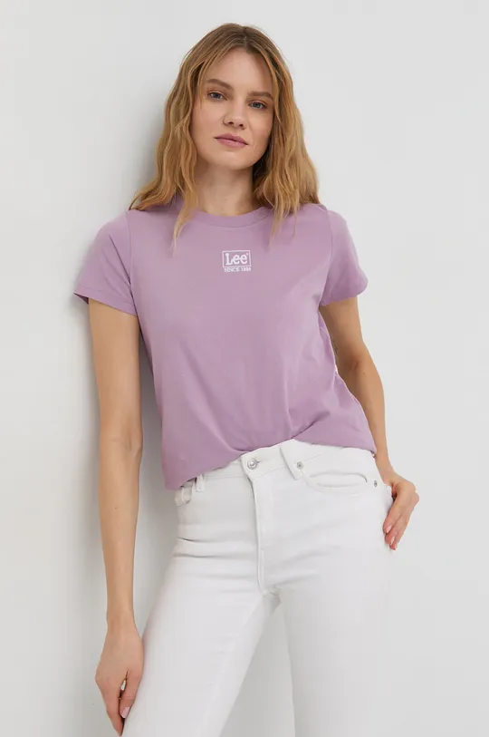 fialová Bavlnené tričko Lee