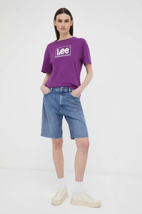 Bombažna kratka majica Lee vijolična
