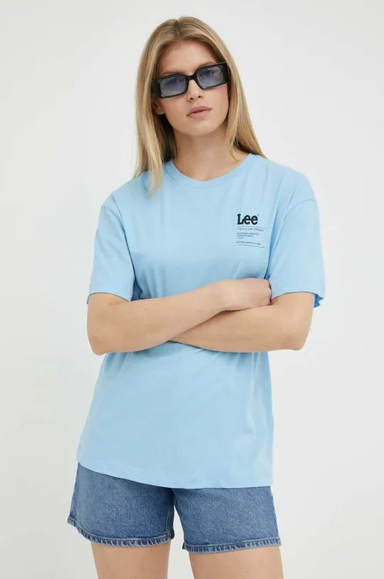 μπλε Βαμβακερό μπλουζάκι Lee Γυναικεία