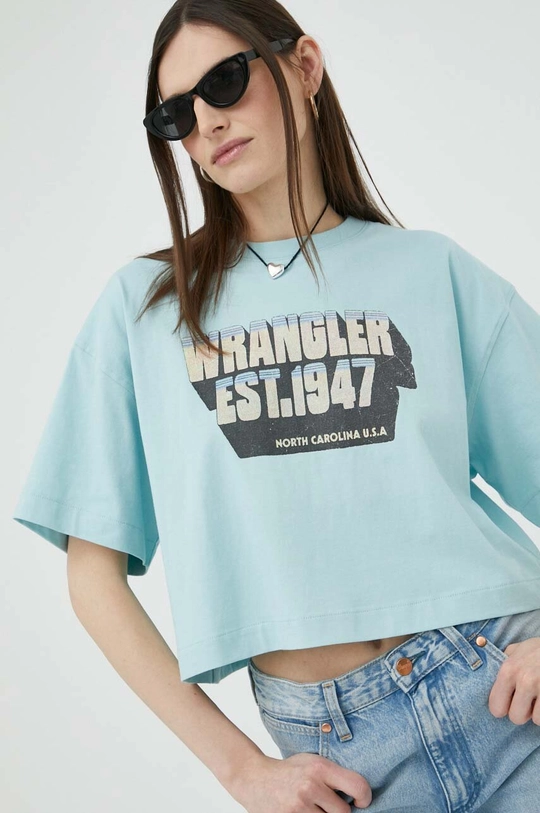 μπλε Βαμβακερό μπλουζάκι Wrangler Γυναικεία