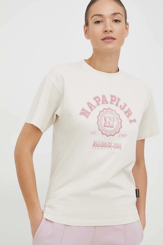 beżowy Napapijri t-shirt bawełniany Damski