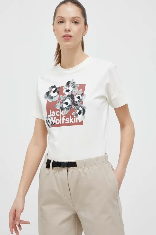 бежевый Хлопковая футболка Jack Wolfskin 10 Женский