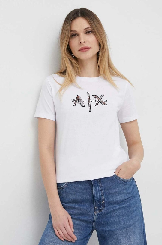 biały Armani Exchange t-shirt bawełniany Damski