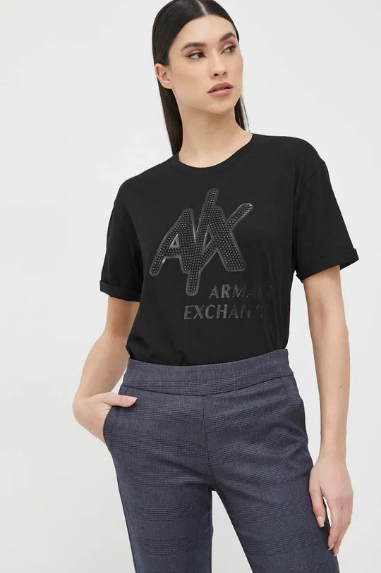 czarny Armani Exchange t-shirt bawełniany Damski