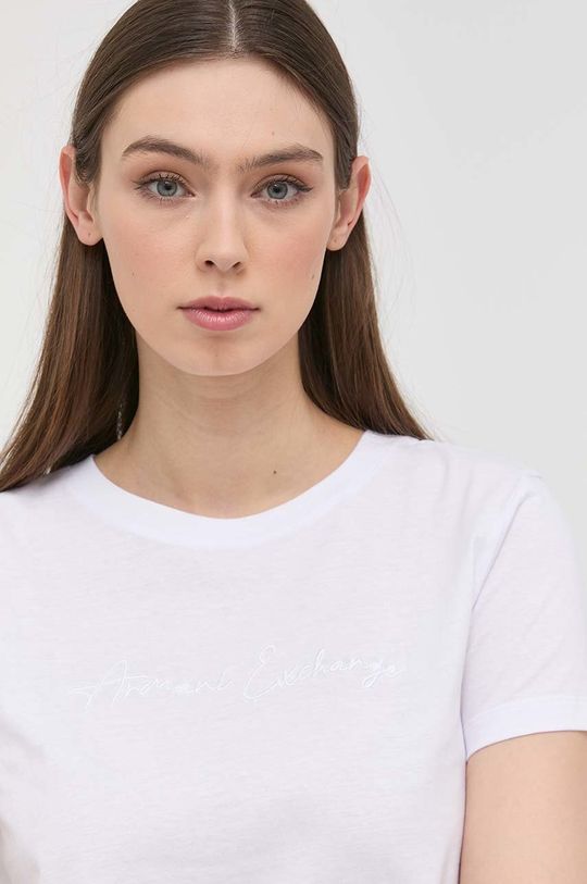 bílá Bavlněné tričko Armani Exchange