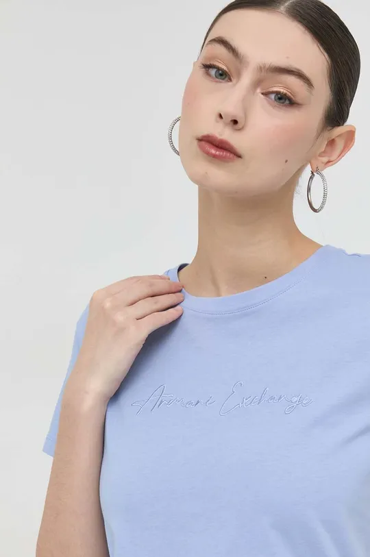 modra Bombažna kratka majica Armani Exchange Ženski