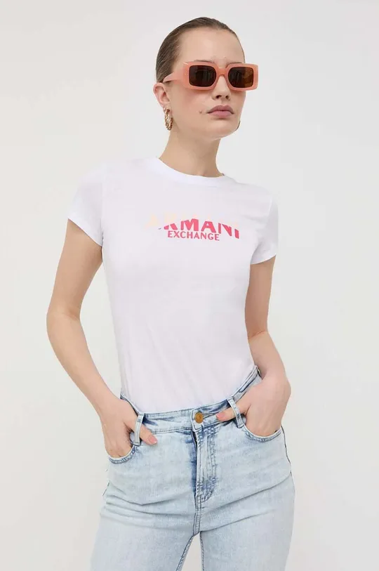 biały Armani Exchange t-shirt bawełniany Damski