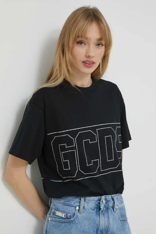 μαύρο Βαμβακερό μπλουζάκι GCDS Γυναικεία