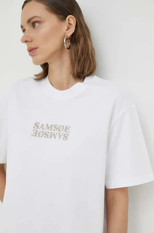 белый Хлопковая футболка Samsoe Samsoe