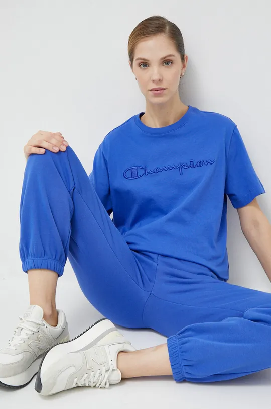 μπλε Βαμβακερό μπλουζάκι Champion Γυναικεία