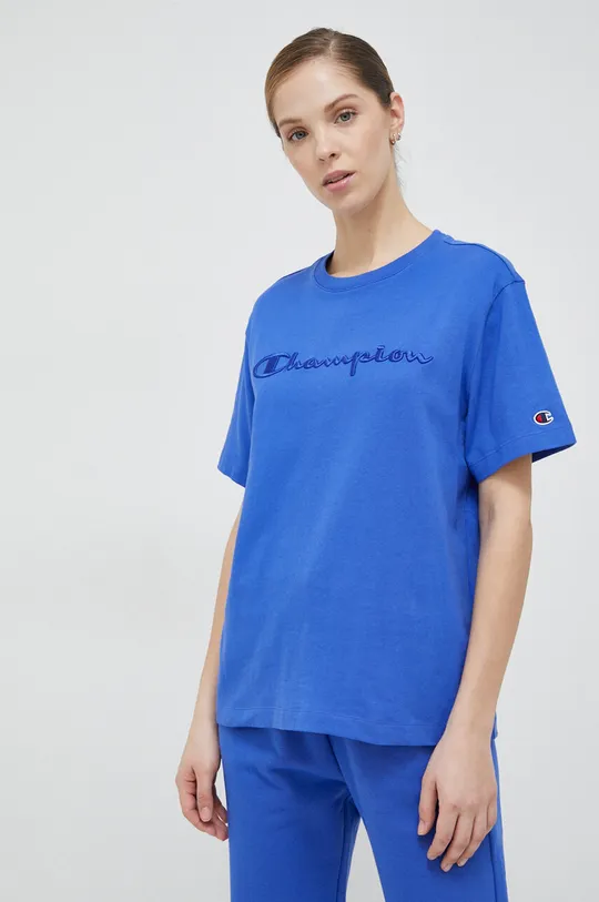Βαμβακερό μπλουζάκι Champion μπλε