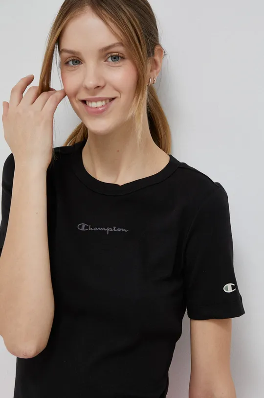 črna Bombažna kratka majica Champion Ženski