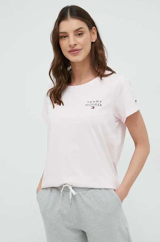 różowy Tommy Hilfiger t-shirt lounge bawełniany Damski