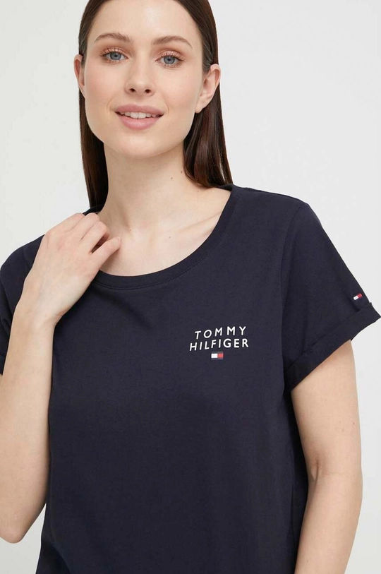 tmavomodrá Bavlnené tričko Tommy Hilfiger