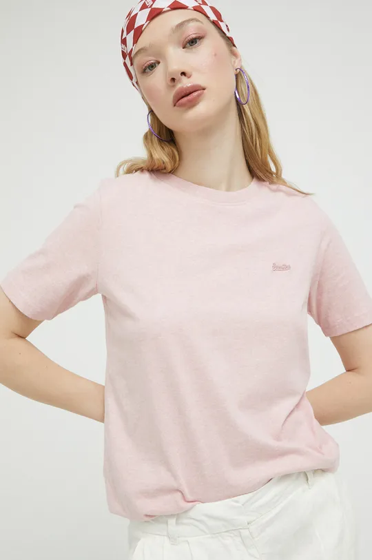 różowy Superdry t-shirt bawełniany Damski