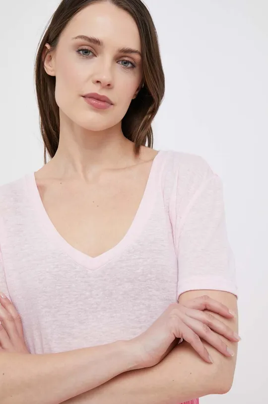 różowy GAP t-shirt lniany Damski