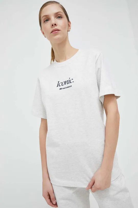 γκρί Βαμβακερό μπλουζάκι New Balance Γυναικεία