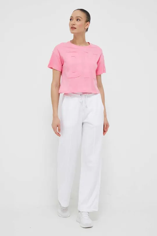 Βαμβακερό μπλουζάκι Dkny ροζ