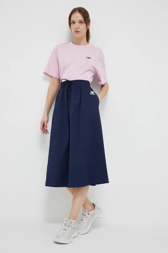 Βαμβακερό μπλουζάκι New Balance ροζ