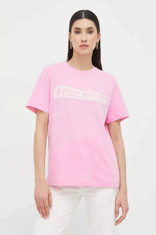 Bavlněné tričko Miss Sixty růžová