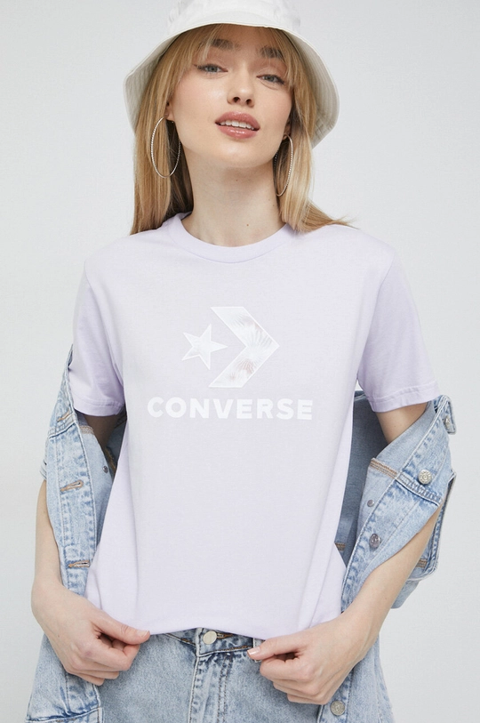 fioletowy Converse t-shirt bawełniany Damski