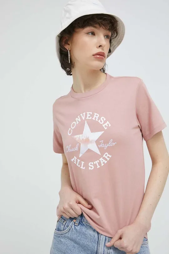 roza Pamučna majica Converse Ženski
